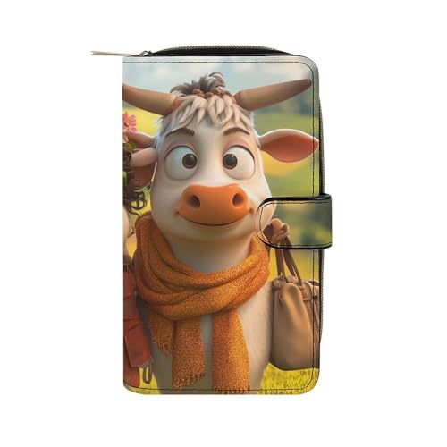 Funny Cows Long Wallet PU Leather Credit Card Holder Durable Zippered Purse Clutch Wallet