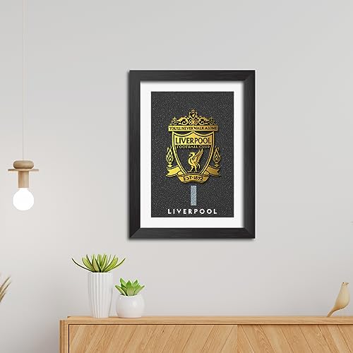 Image of TenorArts Liverpool Poster 3D Golden Leather Textured Logo Laminated Photo Frame Painting with Matt Finish Black Textures(12 inches x 9inches)