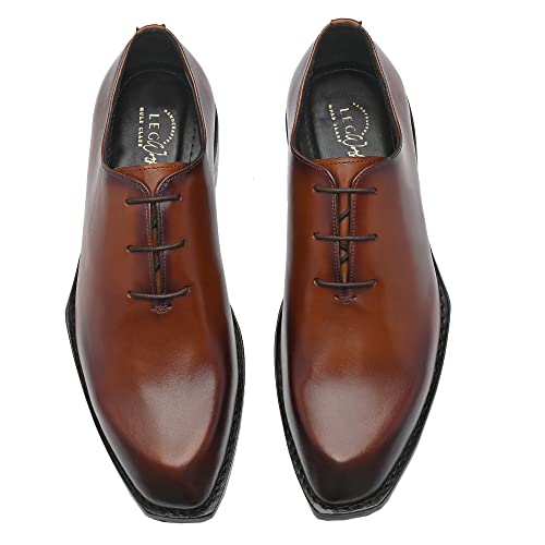 Image of Legwork Men's Leather Edge Oxford Diamond Shaped Italian Leather Dress Shoes Reverse Goodyear Welted Shoes for Men and Boys