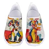 Jeiento Funny Dog Womens Walking ShoesRainbow Slip On Sneakers Ladies Flat Loafers Comfort Breathable Tennis Gym Workout Sneakers Personalized Animal Footwear for Puppy Lover,US 7