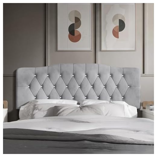 Castle Place Queen Crystal Diamond Button Tufted Velvet Upholstered Adjustable Headboard, Silver Grey