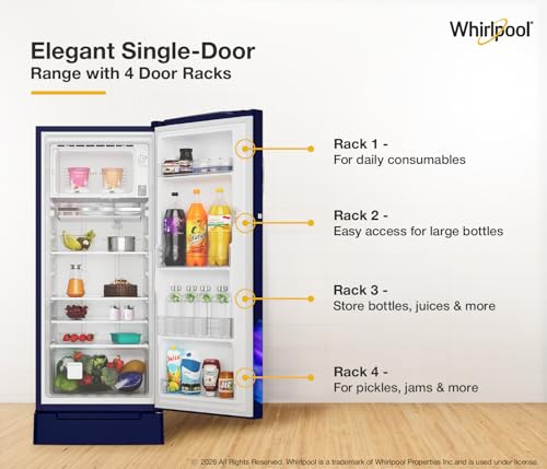 Image of Whirlpool 207 L 3 Star Icemagic Pro Inverter Direct-Cool Single Door Refrigerator (230 IMPRO ROY 3S SAPPHIRE SILK-Y, Blue, 2026 Model)