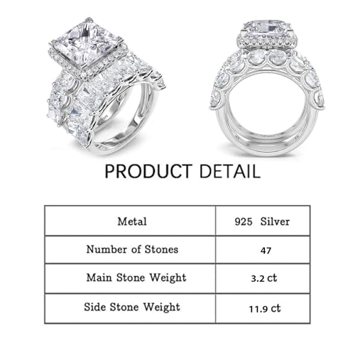 Jeulia 2 PC Radiant Cut Wedding Ring Set for Women; 925 Sterling Silver 3.2ct Cushion Cut Three Sided Pave Eternity Ring Cubic Zirconia Engagement Anniversary Bridal Set with Jewelry Gift Box2