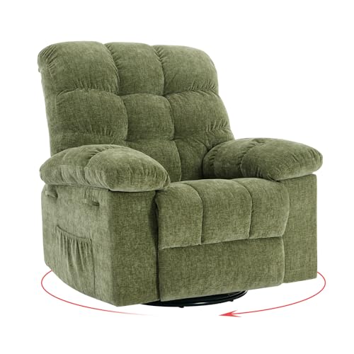 Oversized Swivel Rocker Recliner Chair for Adult,360° Swivel Rock Recliner, Extra Wide Manual Recliners, Chenille Upholstery Overstuffed Soft Rocking Sofa Chair,Green