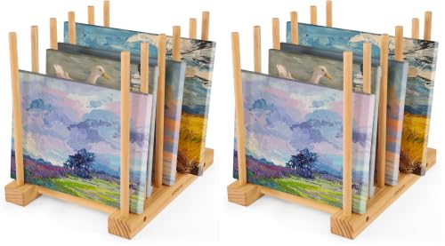 Image of VISWIN Tabletop Art Storage Rack - Wooden Drying & Display Rack with Adjustable Slots for Organizing Canvas, Prints, Artwork, Panels, and Posters - Ideal Organizer for Studios & Galleries (Pack of 2)