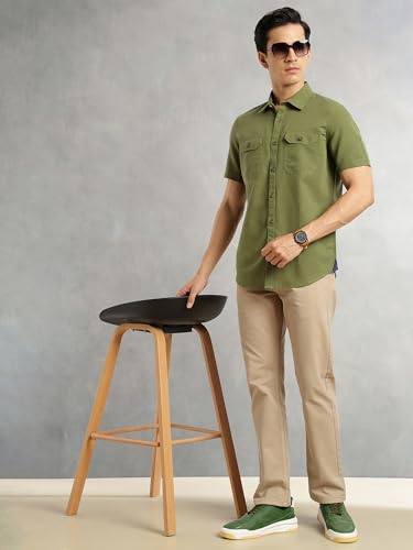 Image of Thomas Scott Men's | Solid | Half Sleeve | Slim Fit | Linen Blend | Double Flap Pocket | Spread Collar | Casual Shirt for Men