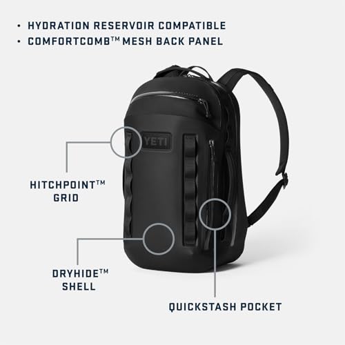 YETI Cayo Backpack 25L, Weather Resistant All-Day Utility Pack, Black