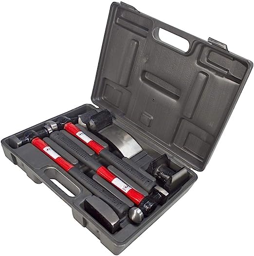 Holdfiturn 7Pcs Craft Panel Beating Kit Panel Beating Hammer and Dolly Set with Storage Case Hammers Set for Car Auto Body Panel Repair