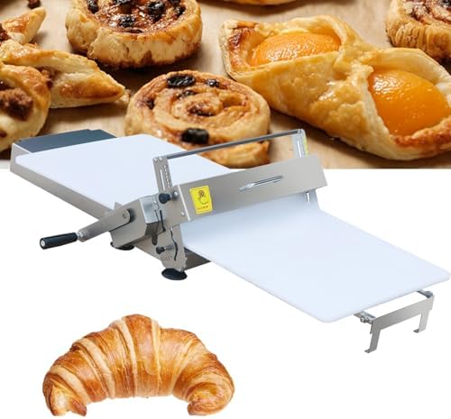 Croissant Dough Laminator,Folding Dough Sheeter,Manual Doughs Rolling Machine,Commercial Grade Capacity,Sheeter Thickness Adjustable,for Bread Marzipan and Puff Pastry