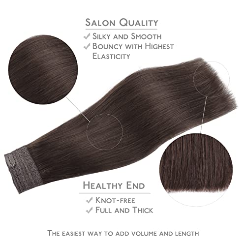 Image of WENNALIFE Wire Hair Extensions Real Human Hair 18 inch 95g Light Dark Brown Remy Wire Hair Extensions Invisible Transparent Fish Line Straight Real