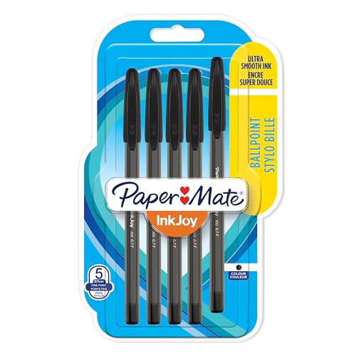 Paper Mate InkJoy 100ST bolígrafos con capuchón, punta fina (0,7 mm), negro, paquete de 5 Paper Mate InkJoy 100ST bolígrafos con capuchón, punta fina (0,7 mm), negro, paquete de 5