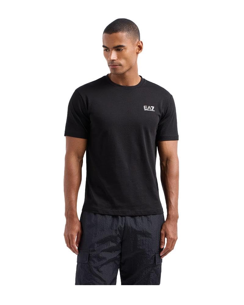 EA7 Uomo T-​Shirt con Logo del Petto, Black/​Gold, XL