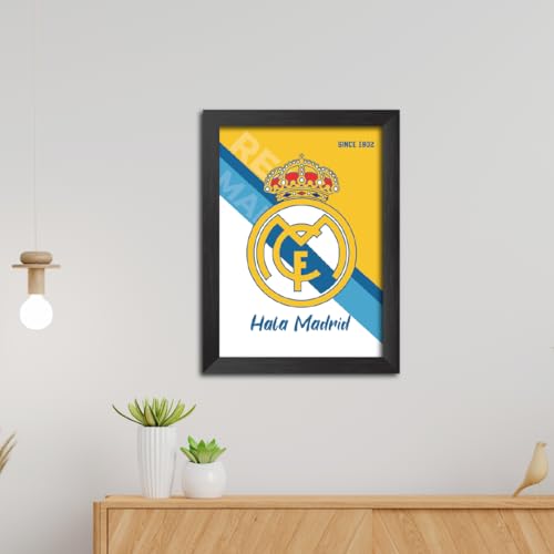 Image of TenorArts Real Madrid Football Club Poster Logo Tagline Laminated Photo Frame Painting with Matt Finish Black Textures(12 inches x 9inches)