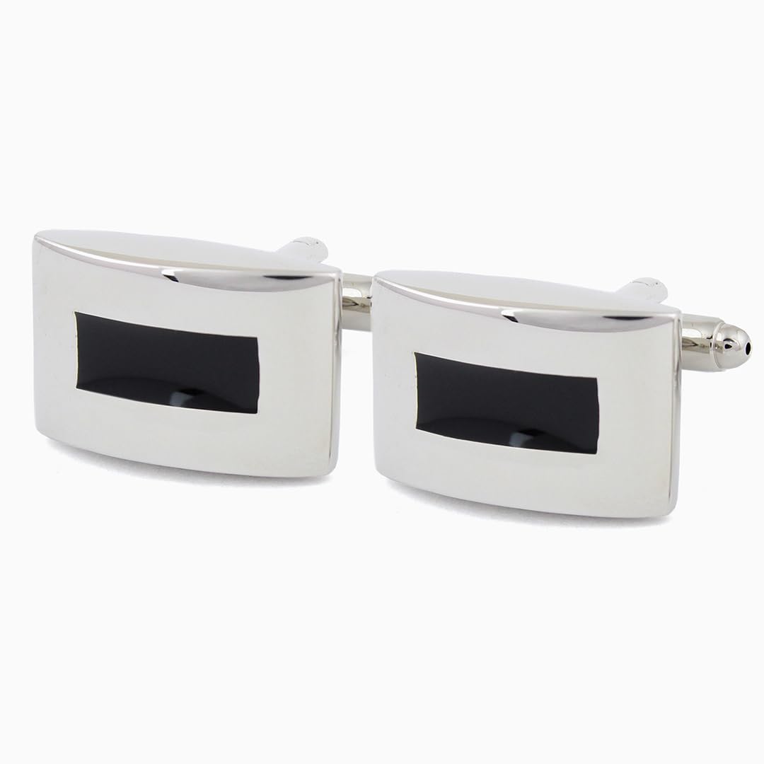 peluche Minimalist Silver Coloured and Enamel Design Cufflinks For Men-picture-7