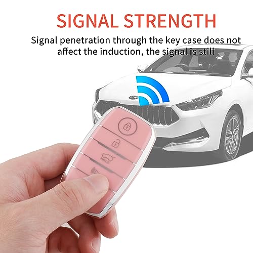 Image of Pangpai Pink Key Fob Cover for Kia, Soft TPU Key Case Protection with Bling Keychain Fit for Kia Forte Koup Niro Optima Rio Sorento Soul Sportage Smart 2 3 4 Buttons Key