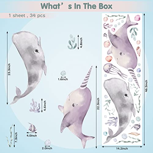 Big Fish Wall Stickers Dreamy Whale Wall Decals For Nursery Wall Decor Fairy Room Wall Stickers Peel And Stick Kids Decals For Girls Bedroom Living Room Wall Decor #TOP4