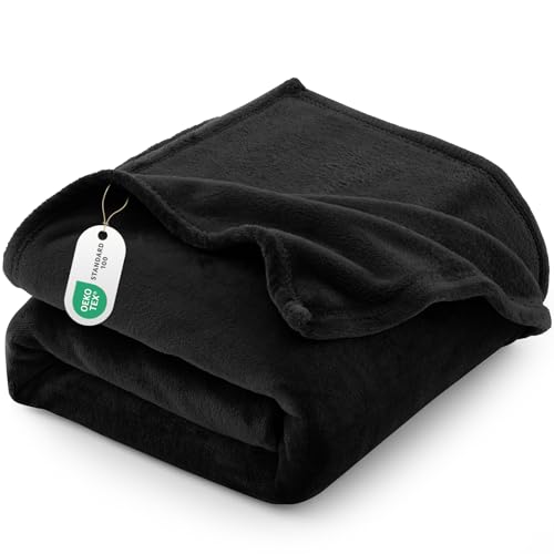 CozyLux Plaid Couverture Polaire Noir 220x240, Jeté de Canapé en Flanelle Microfibre Premium, Plaid Chaud et Respirant pour Canapé, Couverture 2 Personnes...