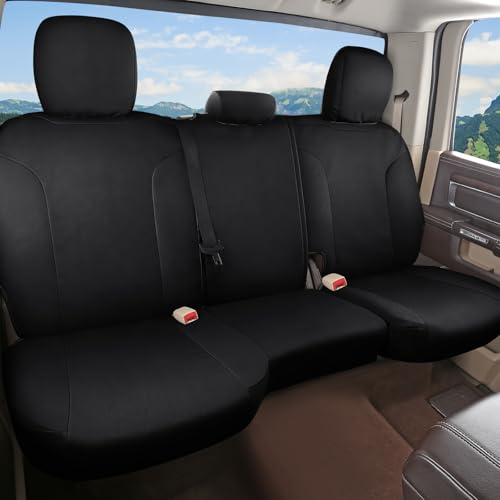 Image of Coverado Chevy Silverado Oxford Rear Seat Covers, Fit for 2014-2018 1500, 2015-2019 2500HD 3500HD Chevy Silverado GMC Sierra Crew Double Extended Cab (Curved Rear, Black)