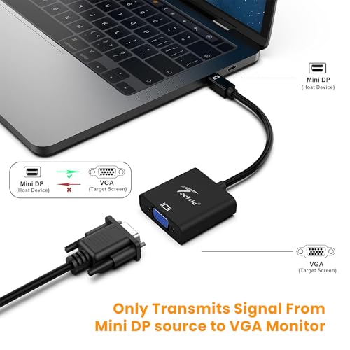 Image of Techie Mini DisplayPort to VGA Converter | Connect MacBook, Surface & Mini DP Laptops to VGA Projectors & Monitors | Plug-and-Play 1080p Adapter | Compact & Durable ABS Build (Black)