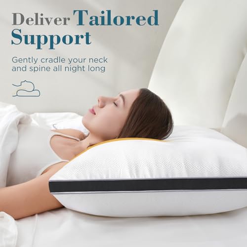 Image of viewstar Pillows Queen Size Set of 2, Firm Support Bedding, Black | Down Alternative, Gusseted, Hotel Quality, Fluffy Plump Filling, Oeko-Tex Certified, Machine Washable, for Side Sleepers
