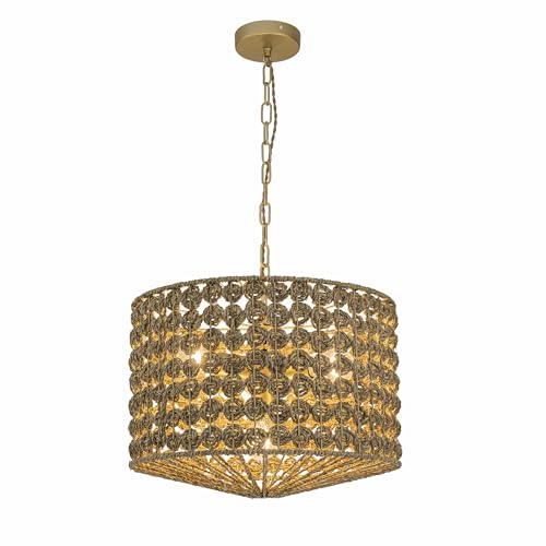 Modern Handmade Rattan Pendant Light Coastal Boho 4-Light 20 in.