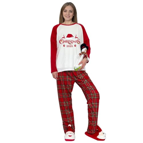 Merry Chrismtas Family Matching Pajamas Set Long Sleeves Top and Long Plaids Pants Set4