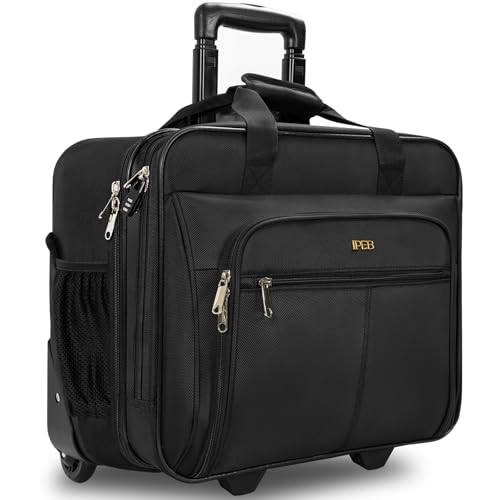 IPEB Rolling Laptop Briefcase With Wheels Fits Up to 17.3 Inch Waterproof Computer Bag and RFID Pocket for Work Travel Business Extra Zipper Lockable