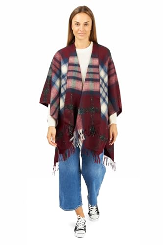 Image of Women's Shawl Wrap Poncho Ruana Cape Cardigan Sweater Open Front for Fall Winter Spring