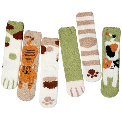 Image of Loritta 6 Pairs Womens Fuzzy Socks, Winter Warm Fluffy Slipper Socks