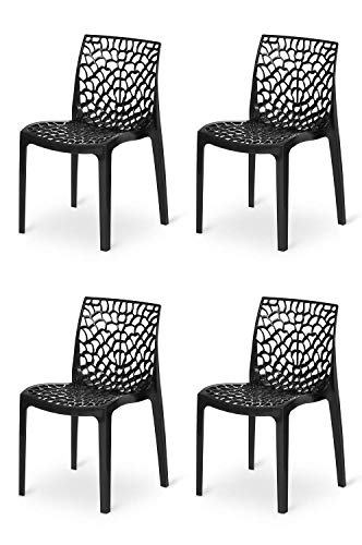 RW REST WELL Web Armless Designer Plastic Outdoor Chair | ISO Certified Company (4, Black)