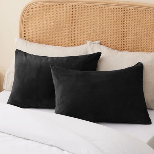 Image of BEDELITE Flannel King Size Pillow Cases Set of 2, Black, 20x36 Inches