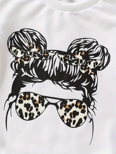 Image of KIDLAGA Toddler Girl Clothes Figure Graphic Drop Shoulder Top Pullover Leopard Print Flared Pants Fall Winter Outfit Set