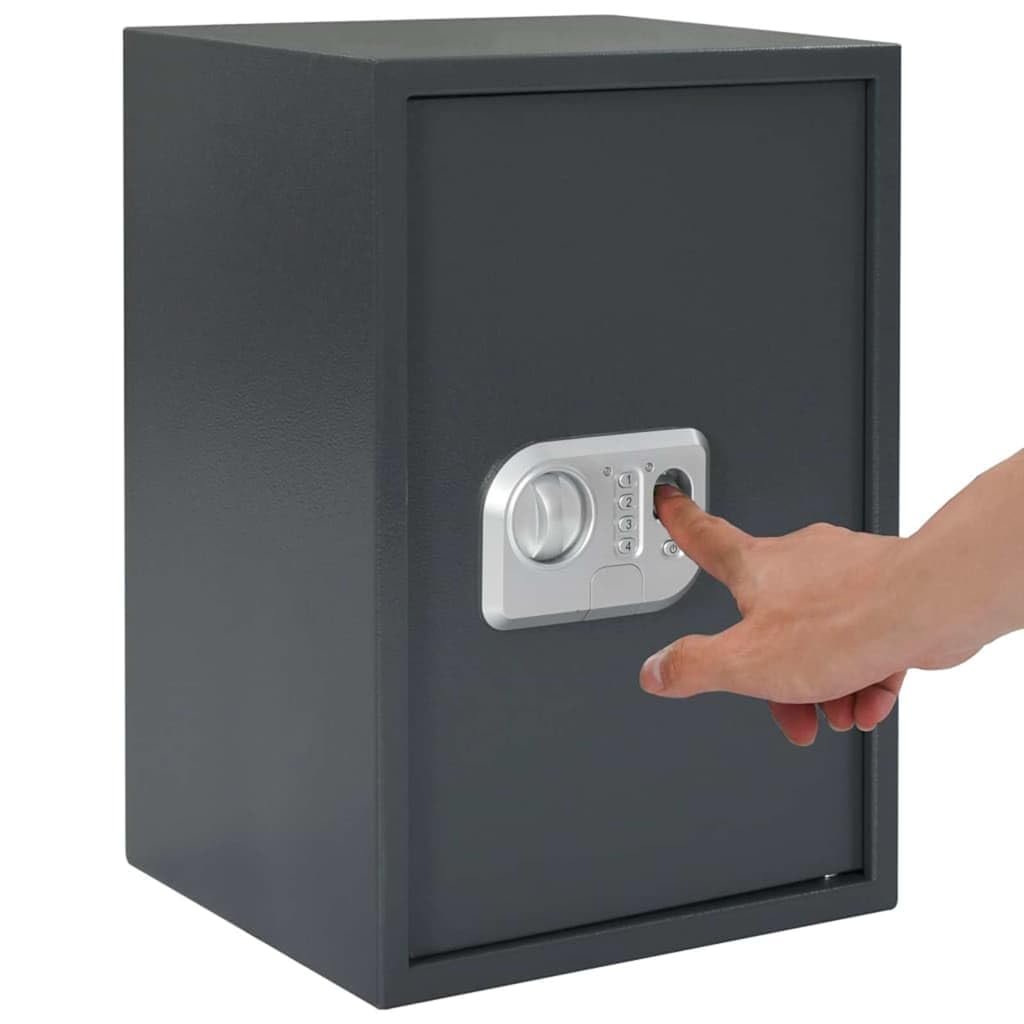 Cassaforte digitale grigio scuro con serratura elettronica, 35 x 31 x 50 cm, in acciaio, armadietto di sicurezza per casa e ufficio, cassaforte per documenti con serratura a combinazione e