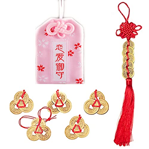 XHBTS Japanese Omamori Sachet Japanese Shrine Amulet Omamori Charm Blessing Bag Good Luck Charms Pink 5 Chinese Feng Shui Coins and Chinese Feng Shui Coins Home Decor