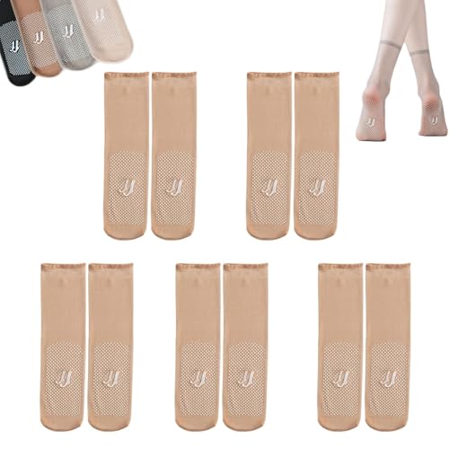 Image of Operationaln Invisible, 5Pairs Slip-resistant Crystal Silk Socks, Ultra-Thin Non-slip and Invisible Crystal Silk Sock (Skin,One Size)