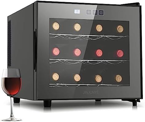 12 Bottle Wine Cooler Refrigerator, Small Wine Fridge Countertop with Digital Temperature Control, Mini Freestanding Wine Cellars Glass Door for Home, Office, Bar, Gift for Wine Lover