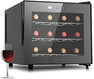 12 Bottle Wine Cooler Refrigerator, Small Wine Fridge Countertop with Digital Temperature Control, Mini Freestanding Wine Cellars Glass Door for Home, Office, Bar, Gift for Wine Lover