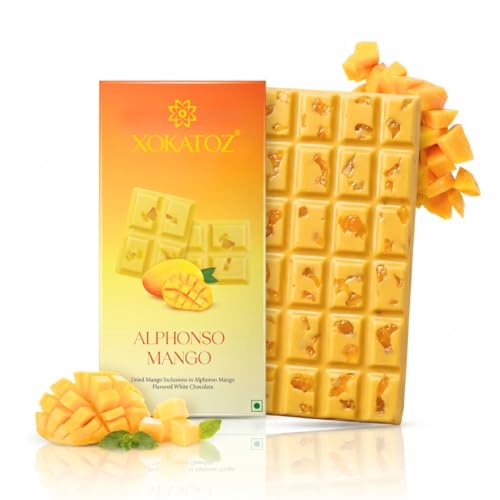 Image of XOKATOZ Exotic Premium Couverture Belgian Chocolate - 1 Alphonso Mango Flavoured White Chocolate Bar - Gift Set - Pack of 1, 75g (75g x 1)