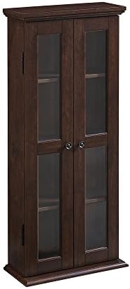 Walker Edison 4 Tier Shelf Living Room Storage Tall Bookshelf Cabinet Doors Home Office Tower Media Organizer, 41 Inch, Brown