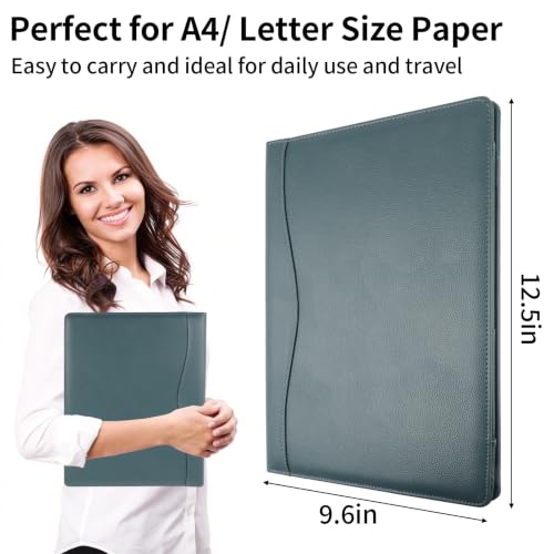 Image of Professional Padfolio Portfolio Binder, Faux Leather, Gray Green