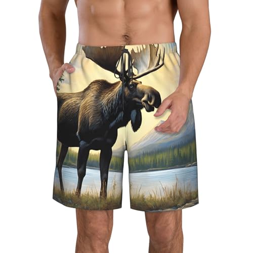 Moose Cute Deer Men's Quick Dry Beach Shorts Swim Trunks with Pockets Board Shorts