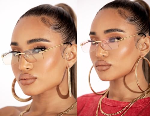 Image of JUDOO Rimless Rectangle Sunglasses for Men Women Fashion Hip hop Frameless Designer Shades Y2K Square Clear Glasses