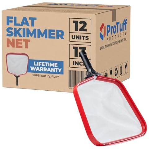12 Pack Case - ProTuff Flat Pool Skimmer Net - Unlimited 1/2 Price Commercial Replacements - Pro Grade Durability for Leaf, Pollen & Small Debris Cleaning - 14" Cover