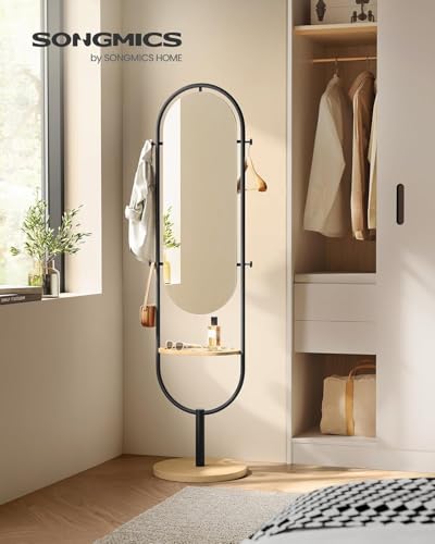 Image of Full-Length Floor Mirror, 3-in-1, Modern Standing Full Body Mirror, Inspired by Original Award-Winning Design, 16.5 x 18.9 x 68.9 Inches, Living Room, Bedroom, Oak Beige and Ink Black