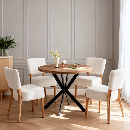 Howtek 5-Piece Kitchen Table Set, 37-Inch Faxu Wood Round Dining