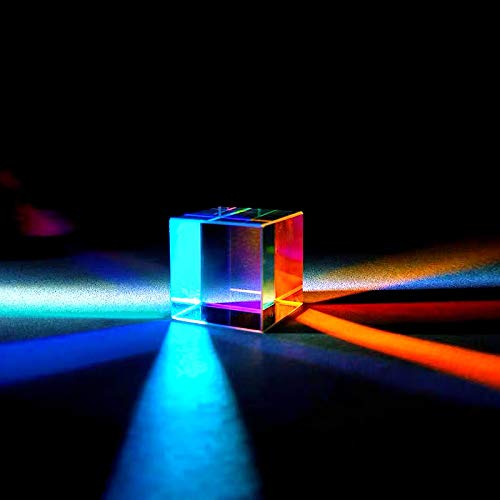 RGB Prism, Glass 6sides Bright Optical Glass Prism Cube Colorful Combiner Splitter for Physics and Decoration, 12.7mm