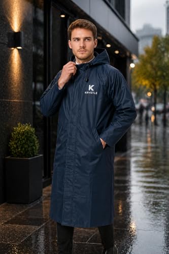 Image of Krystle Men's Long Hooded Waterproof Raincoat - Full-Length Overcoat (Blue,Multisize)