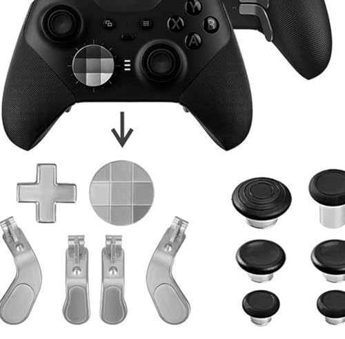 Image of Metal Thumb sticks Controller Replacement Accessories for Xbox One Elite Series 2, 16 in 1 Replacement Magnetic Buttons Kit Includes 6 Joysticks, 4 Paddles, 2 D-Pads, 4 Tools