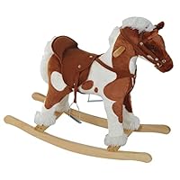 Qaba Wooden Toddler Rocking Horse, Kids Plush Ride on Horse Toy Animal Rocker with Nursery Rhyme Music Brown