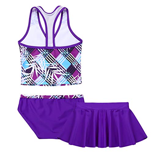 Kaerm Kids Girls 3PCS Sleeveless Swimsuit Tankini Top with Bottom Racer Back Summer Bathingsuit Beach Wear4